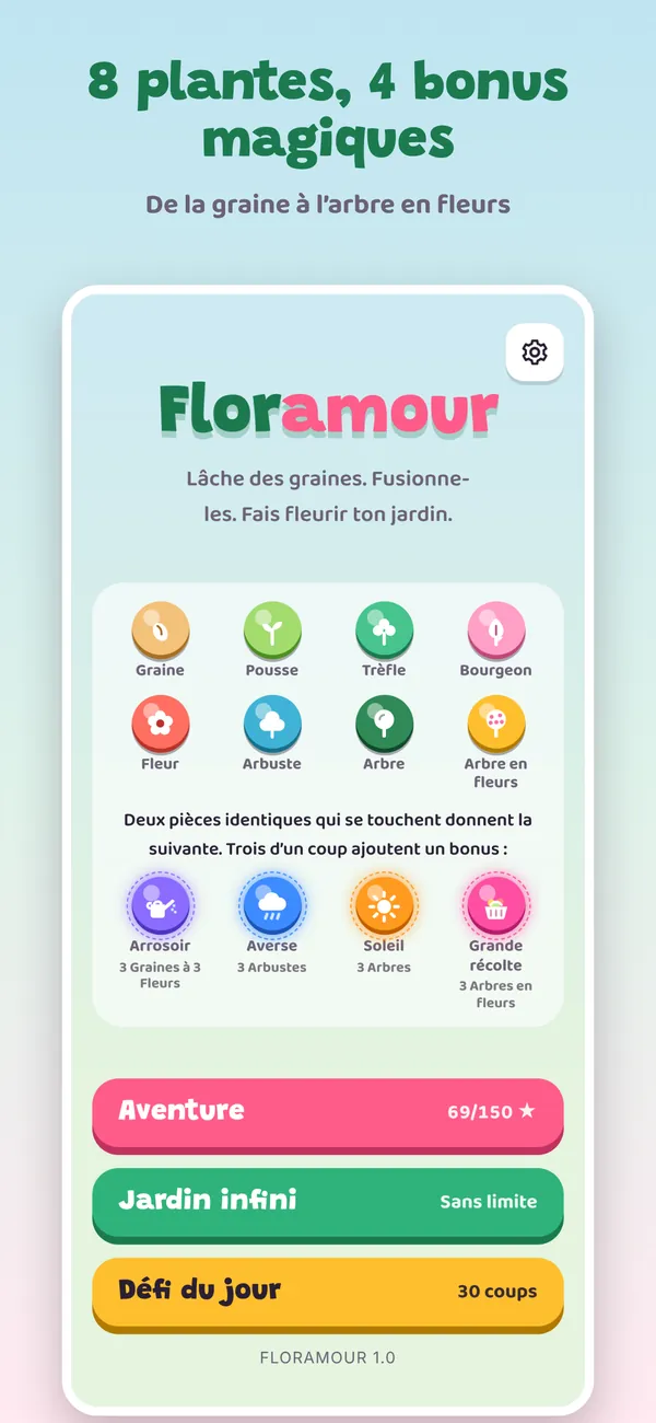 Les 8 plantes et les 4 bonus